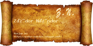 Zádor Nándor névjegykártya